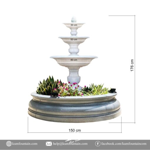 đài phun nước 3 tầng có bệ cao 176 cm