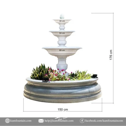 đài phun nước 3 tầng có bệ cao 176 cm