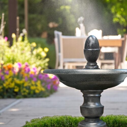 hệ thống phun nước nghệ thuật bằng đá đúc đặt tại trường mầm non