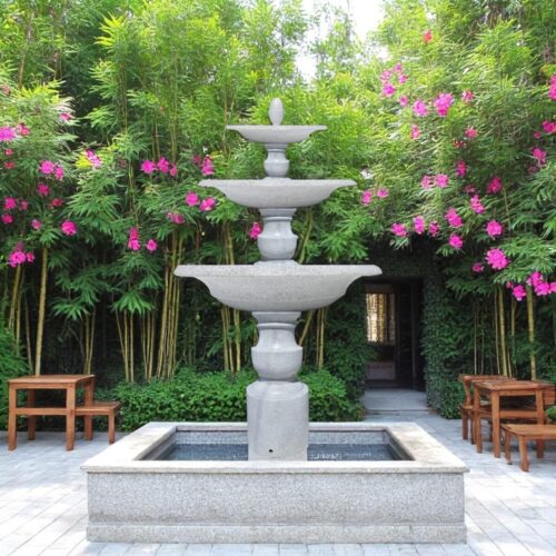 đài phun nước đá mỹ nghệ tầng đặt trên sân thượng