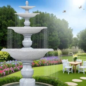 đài phun nước bằng đá đúc trang trí sân vườn tại quán bar