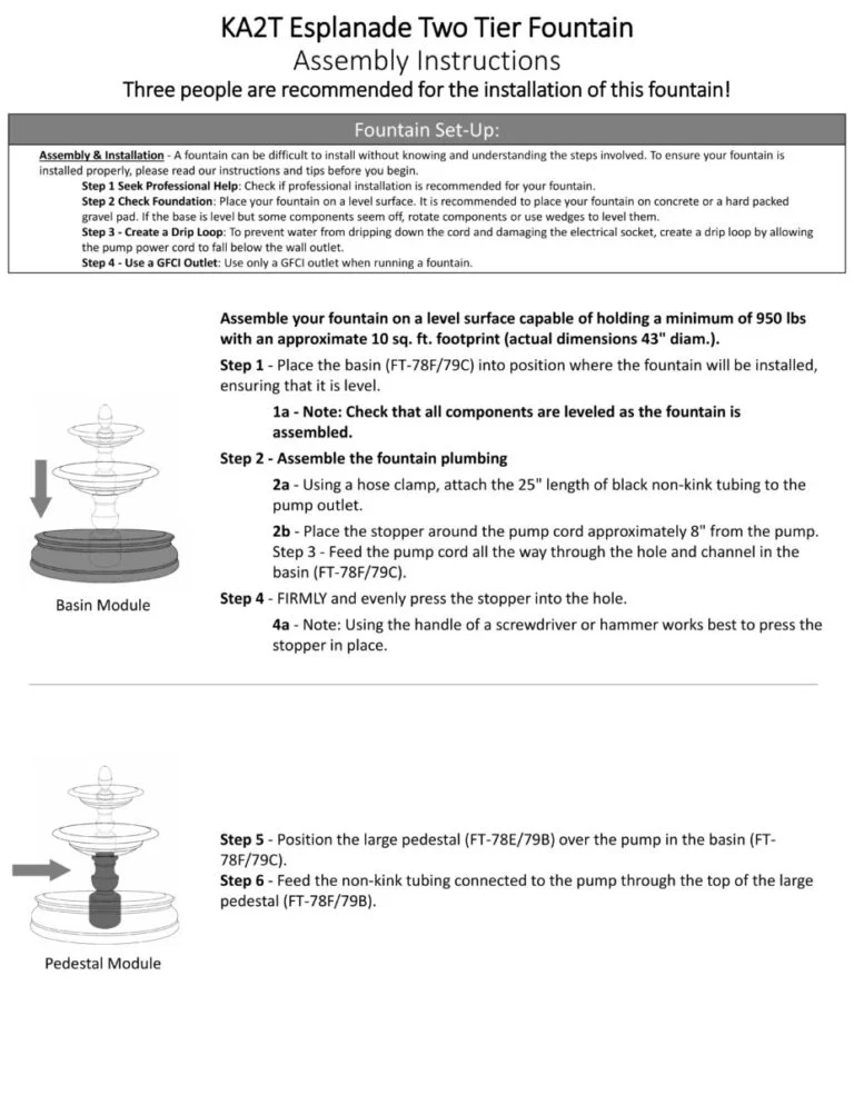 hướng dẫn lắp đặt đài phun nước seri ka5t tiếng Anh