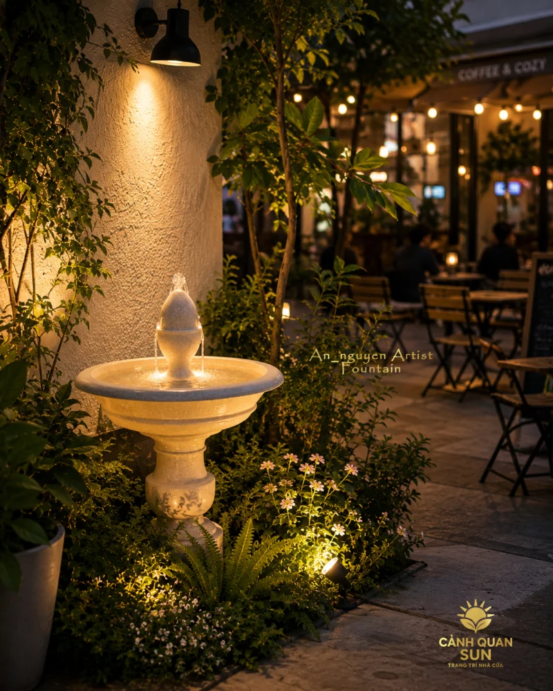 thiết kế cafe sân vườn đài nước